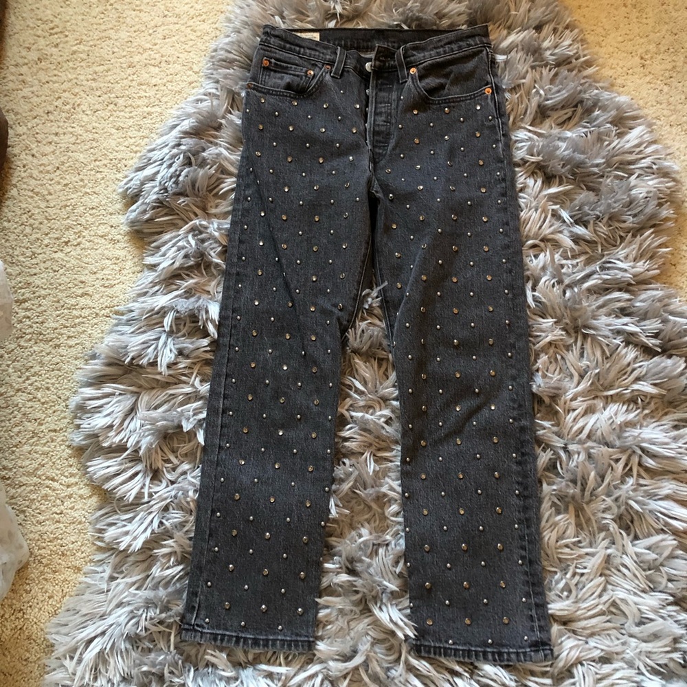 Levi's Black Studded Straight-Leg Jeans